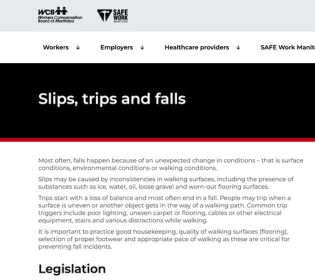 Poster for Slips, trips and falls (SAFE Work Manitoba)